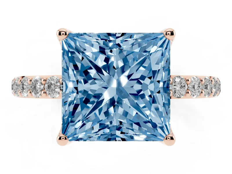 Princess Cut Pave Engagement Ring Setting for a Fancy Blue Lab-Grown Diamond | Slim Band | Rose Gold