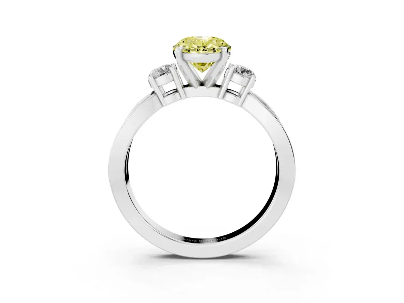 Fancy Yellow Three-Stone Oval Cut Diamond Twist Band Ring Set in White gold with Pavé Accents and Prong Setting