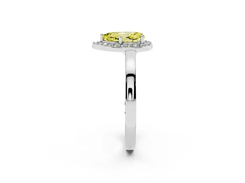 Fancy Yellow Pear Cut Diamond Halo Ring Set in Platinum with Solitaire Band and Prong Setting