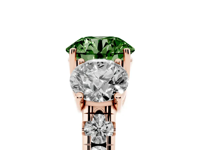 Round Three Stone Engagement Ring Setting for a Fancy Green Lab-Grown Diamond | Accented Shoulders | Rose Gold