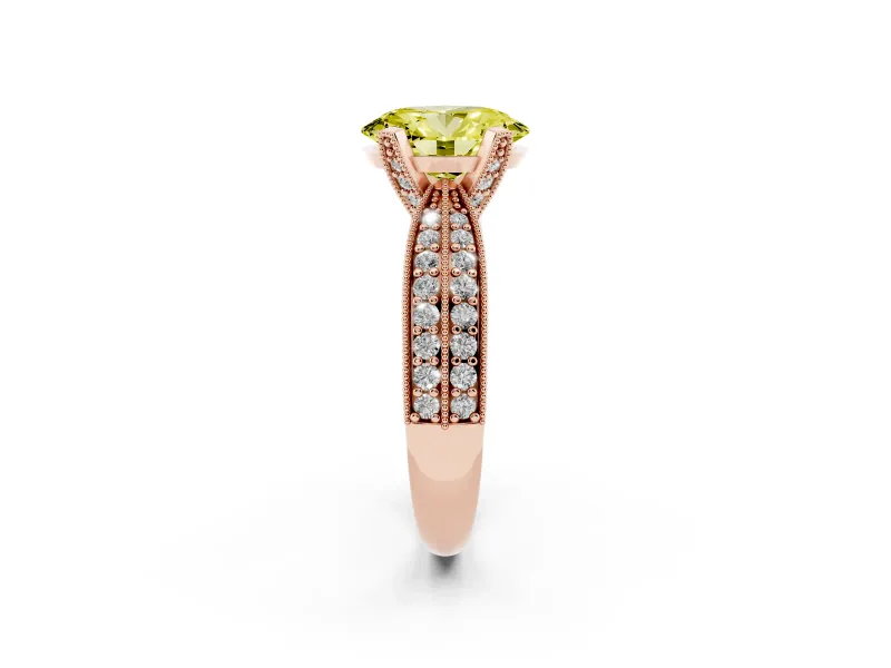 Oval Milgrain Solitaire Engagement Ring Setting for a Fancy Yellow Lab-Grown Diamond | Rose Gold