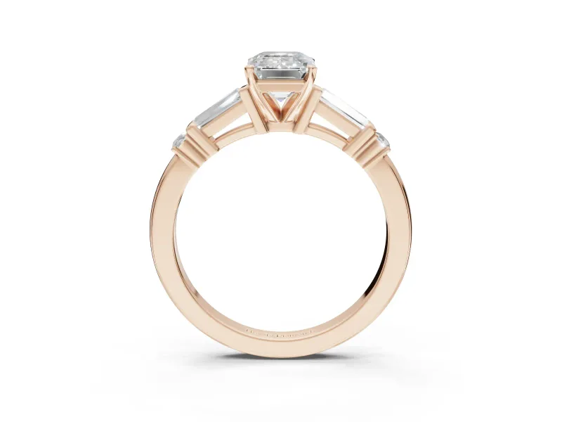 Emerald Cut Tapered Baguette Engagement Ring Setting | Bar Set Sides | Rose Gold