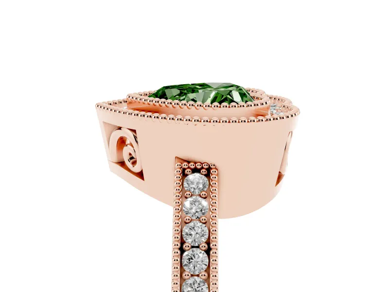 Heart-Shaped Double Milgrain Halo Engagement Ring Setting for a Fancy Green Lab-Grown Diamond | Pave Band | Rose Gold