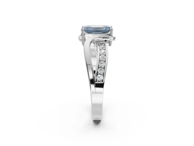 Emerald Cut Bypass Solitaire Engagement Ring Setting for a Fancy Blue Lab-Grown Diamond | Pavé Strands | Platinum