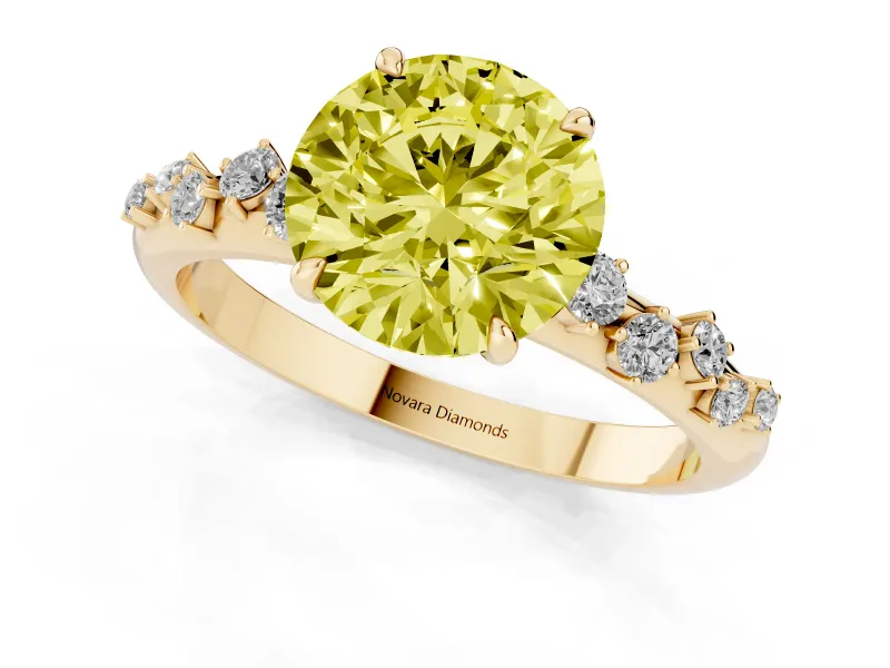 Fancy Yellow Round Cut Diamond Cluster Solitaire Ring Set in Yellow gold with Prong Setting
