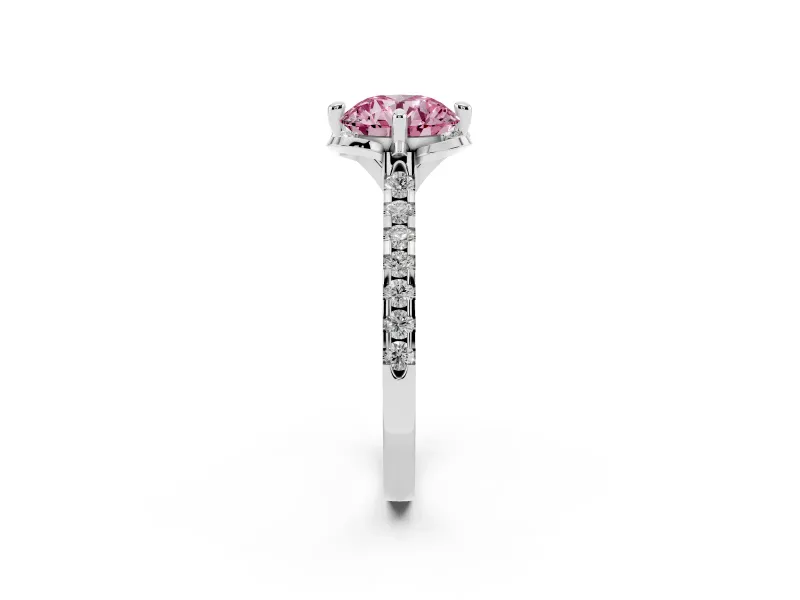 Round Floral Engagement Ring Setting for a Fancy Pink Lab-Grown Diamond | Pavé Band | Platinum