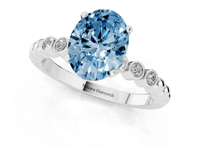 Oval Beaded Solitaire Engagement Ring Setting for a Fancy Blue Lab-Grown Diamond | White Gold
