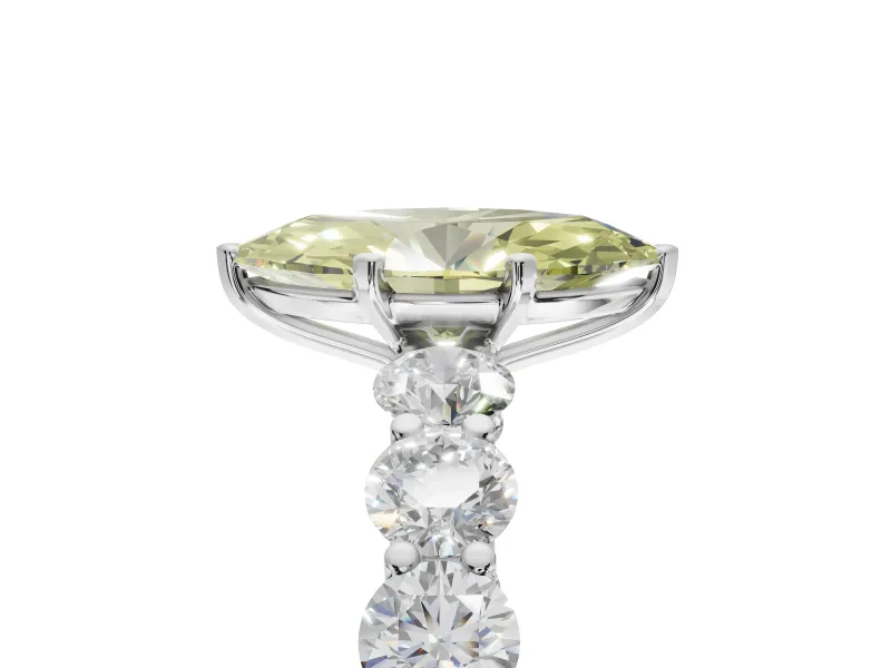 Marquise Side Stone Engagement Ring Setting for a Fancy Yellow Lab-Grown Diamond | Scalloped Prong Accents | White Gold