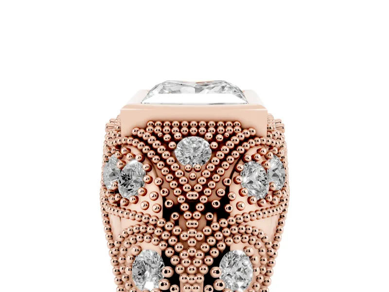 Princess Cut Diamond Bezel Ring Set in Rose gold with Milgrain Accent Band