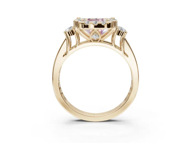 Cushion Cut Halo Engagement Ring Setting for a Fancy Pink Lab-Grown Diamond | Graduated Channel Band | Yellow Gold