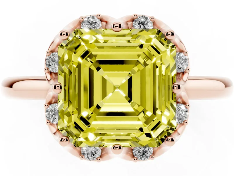 Asscher Cut Petal Halo Engagement Ring Setting for a Fancy Yellow Lab-Grown Diamond | Rose Gold
