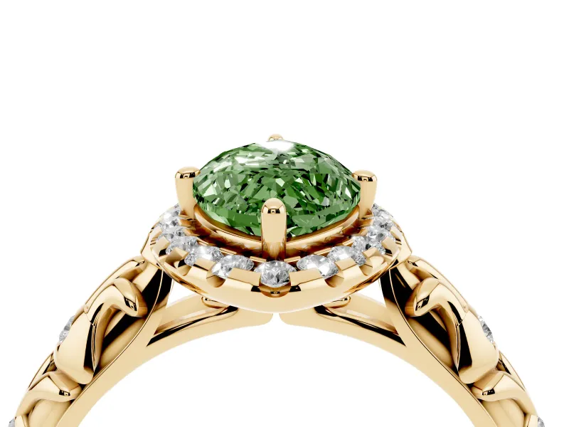 Marquise Leaf Halo Engagement Ring Setting for a Fancy Green Lab-Grown Diamond | Yellow Gold