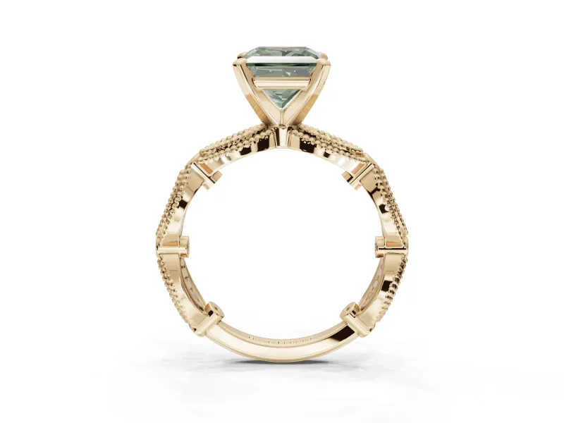 Princess Cut Vintage Engagement Ring Setting for a Fancy Green Lab-Grown Diamond | Graduated Stations | Yellow Gold