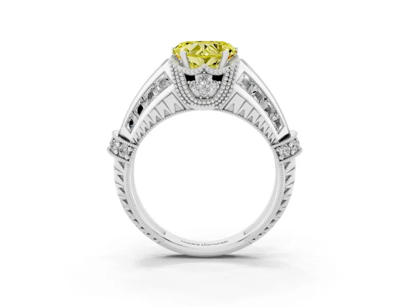 Heart-Shaped Vintage Engagement Ring Setting for a Fancy Yellow Lab-Grown Diamond | Sterling Silver - Design NV-24885