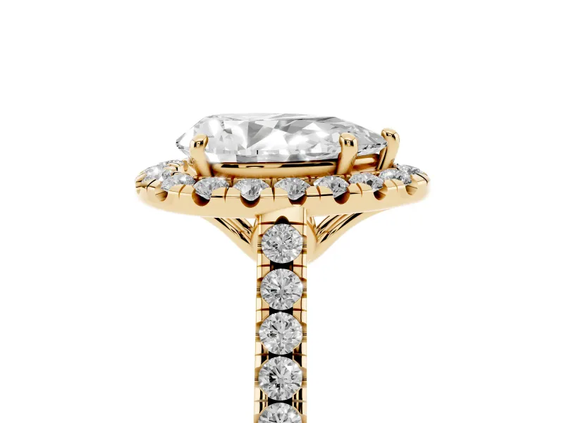 Pear-Shaped Raised Halo Engagement Ring Setting | Pave Band | Yellow Gold