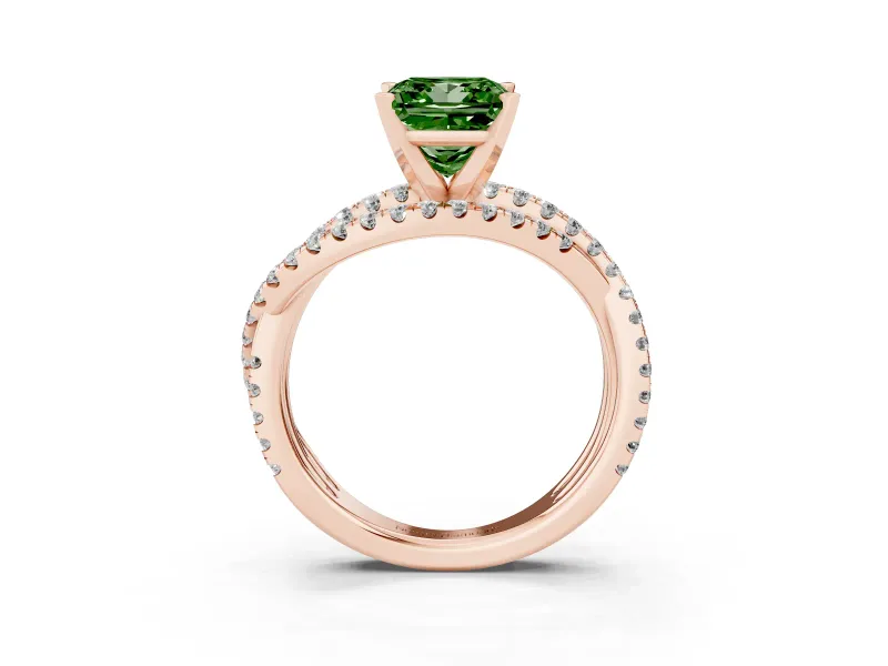 Princess Cut Twisted Pavé Engagement Ring Setting for a Fancy Green Lab-Grown Diamond | Rose Gold