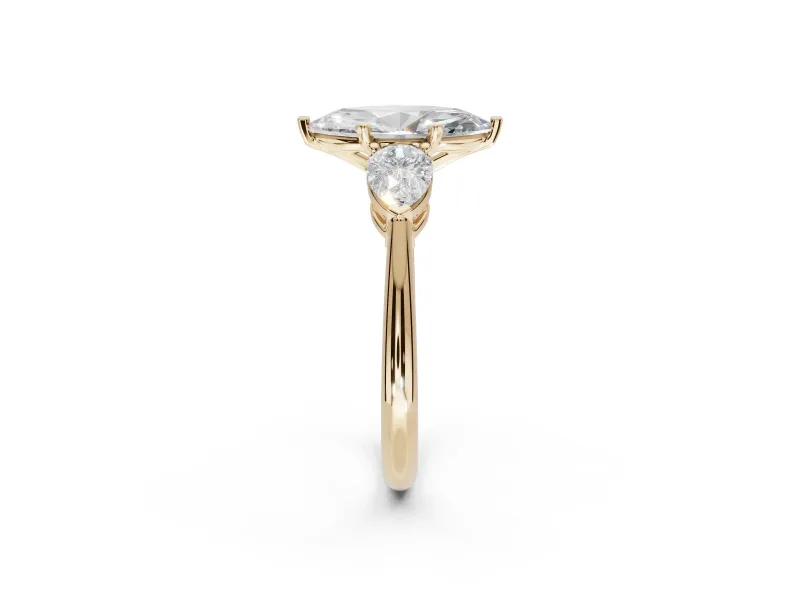 Marquise Three-Stone Engagement Ring Setting | Pear Side Stones | Yellow Gold