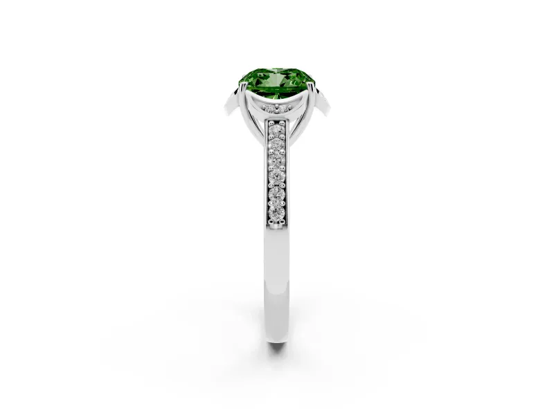 Cushion Cut Floral Pavé Engagement Ring Setting for a Fancy Green Lab-Grown Diamond | White Gold