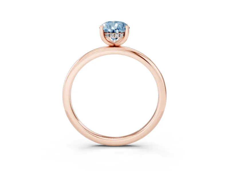 Fancy Blue Pear Cut Diamond Solitaire Engagement Ring Set in Rose gold with Prong Setting and Polished Band
