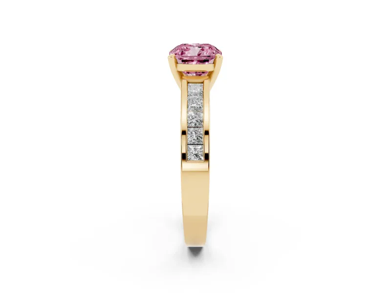 Cushion Cut Channel Engagement Ring Setting for a Fancy Pink Lab-Grown Diamond | Yellow Gold