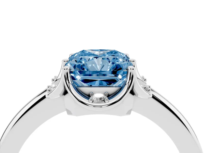 Radiant Cut Petal Halo Engagement Ring Setting for a Fancy Blue Lab-Grown Diamond | Sterling Silver