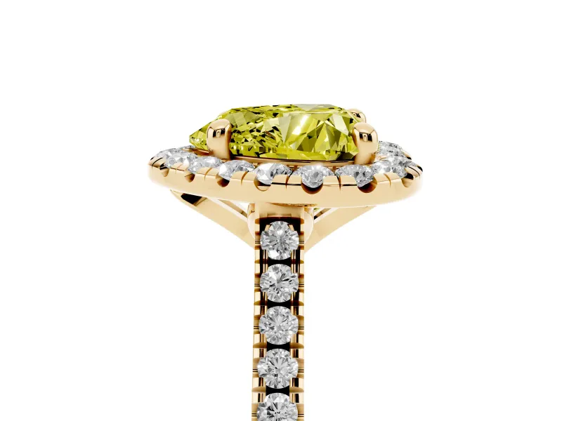 Heart-Shaped Halo Engagement Ring Setting for a Fancy Yellow Lab-Grown Diamond | Tapered Band | Yellow Gold