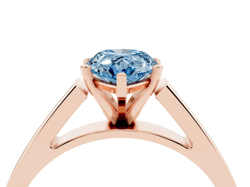 Fancy Blue Pear Cut Diamond Solitaire Engagement Ring Set in Rose gold with Prong Setting and Tapered Band