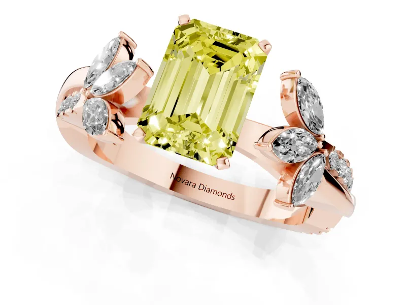 Emerald Cut Floral Vine Engagement Ring Setting for a Fancy Yellow Lab-Grown Diamond | Rose Gold