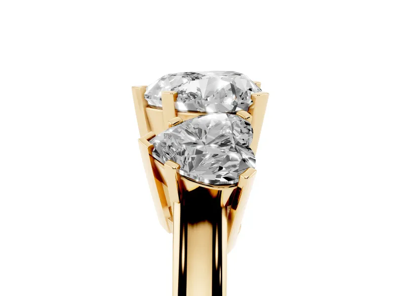 Heart-Shaped Three Stone Engagement Ring Setting | Large Side Stones | Yellow Gold
