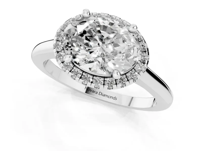 Oval Halo Engagement Ring Setting | Plain Polished Band | Platinum