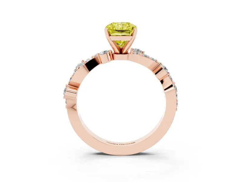 Radiant Cut Twisted Pavé Engagement Ring Setting for a Fancy Yellow Lab-Grown Diamond | Bar Stations | Rose Gold