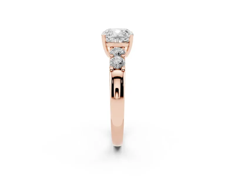 Cushion Cut Five Stone Engagement Ring Setting | Prong-Set Side Stones | Rose Gold