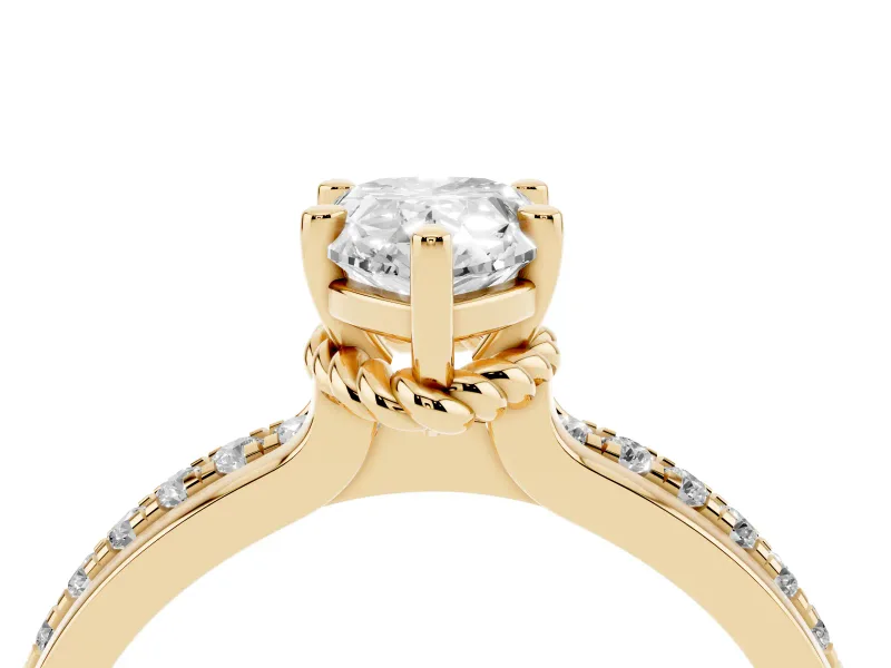 Pear-Shaped Channel Set Solitaire Engagement Ring Setting | Rope Collar Head | Yellow Gold
