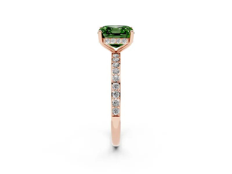 Fancy Green Asscher Cut Diamond Pavé Band Ring Set in Rose gold with Prong-Set Center Stone