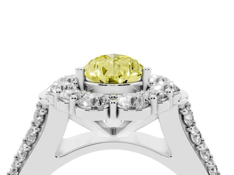 Fancy Yellow Pear Cut Diamond Halo Engagement Ring Set in Silver with Split Shank and Prong Setting
