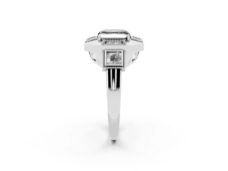 Fancy Black Asscher Cut Diamond Milgrain Halo Ring Set in Platinum with Split Shank