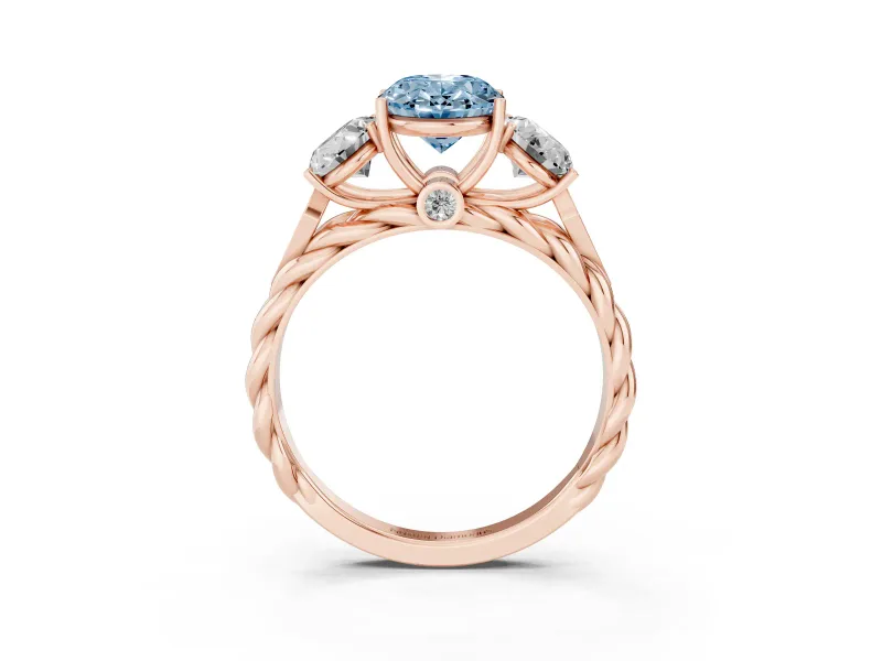 Oval Three Stone Engagement Ring Setting for a Fancy Blue Lab-Grown Diamond | Braided Band | Rose Gold