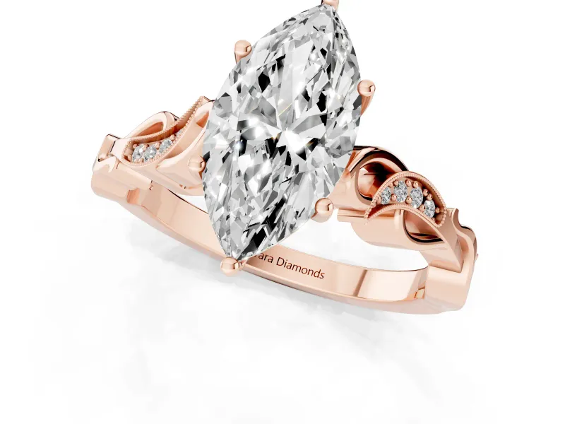 Marquise Vintage Vine Solitaire Engagement Ring Setting | Milgrain Leaves | Rose Gold