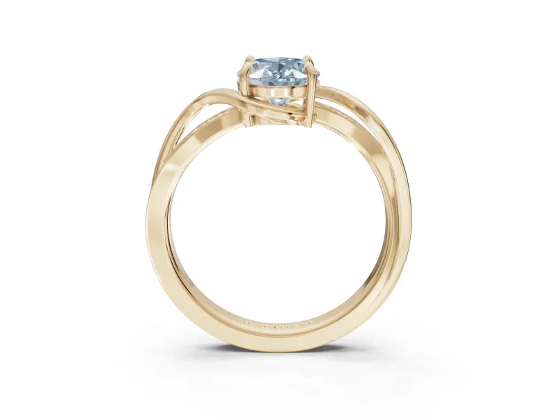 Oval Bypass Solitaire Engagement Ring Setting for a Fancy Blue Lab-Grown Diamond | Pavé and Plain Strands | Yellow Gold