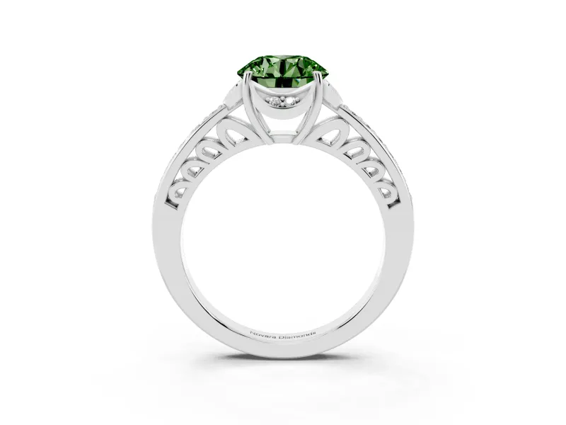 Round Floral Pavé Engagement Ring Setting for a Fancy Green Lab-Grown Diamond | White Gold