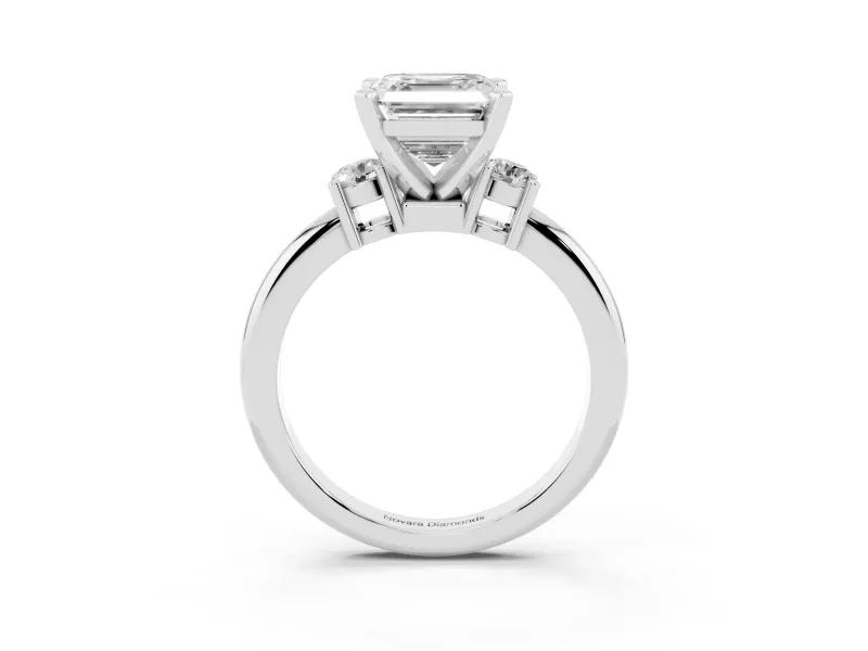 Three-Stone Asscher Cut Diamond Ring Set in Silver with Prong Setting and Plain Band
