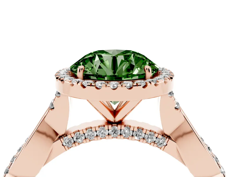 Round Halo Engagement Ring Setting for a Fancy Green Lab-Grown Diamond | Pavé Twist Band | Rose Gold