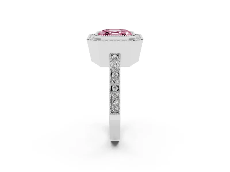 Asscher Cut Milgrain Halo Engagement Ring Setting for a Fancy Pink Lab-Grown Diamond | Platinum