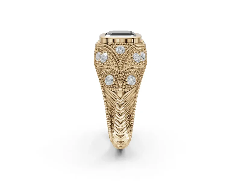 Asscher Cut Vintage Bezel Engagement Ring Setting for a Black Center | Milgrain Band | Yellow Gold