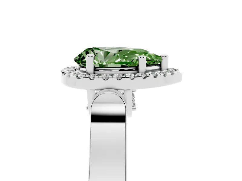 Pear-Shaped Halo Engagement Ring Setting for a Fancy Green Lab-Grown Diamond | Pavé Panel Shoulders | Platinum
