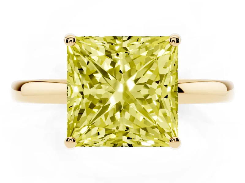 Princess Cut Hidden Halo Engagement Ring Setting for a Fancy Yellow Lab-Grown Diamond | Thin Band | Yellow Gold