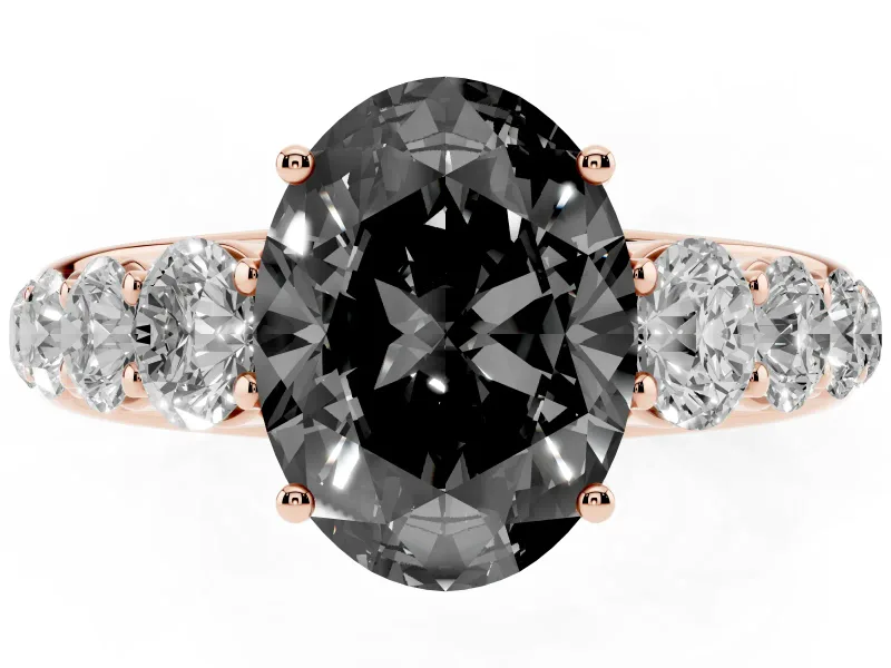 Oval Graduated Side Stone Engagement Ring Setting for a Black Center | Flat Top Band | Rose Gold