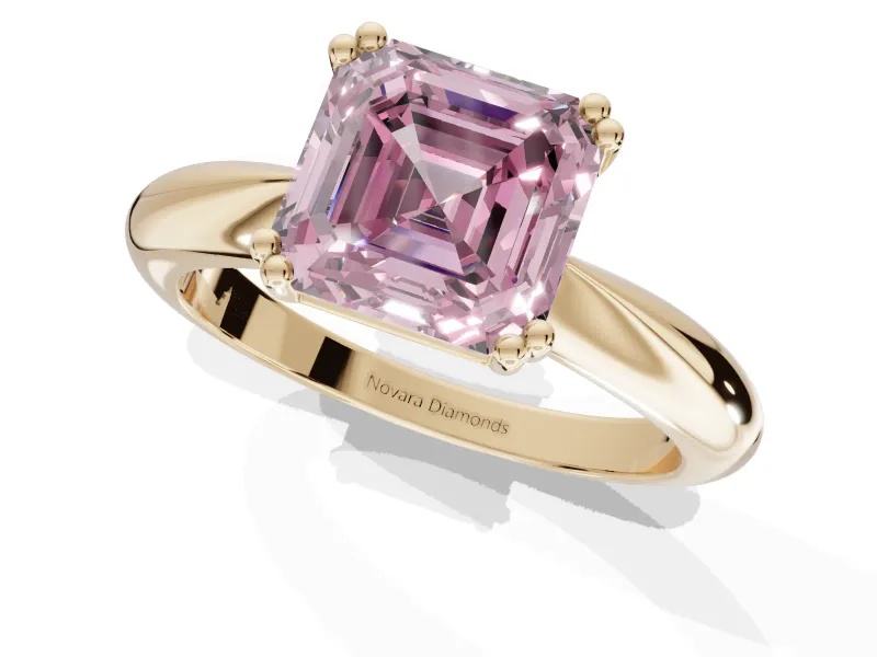 Princess Cut Tapered Solitaire Engagement Ring Setting for a Fancy Pink Lab-Grown Diamond | Yellow Gold