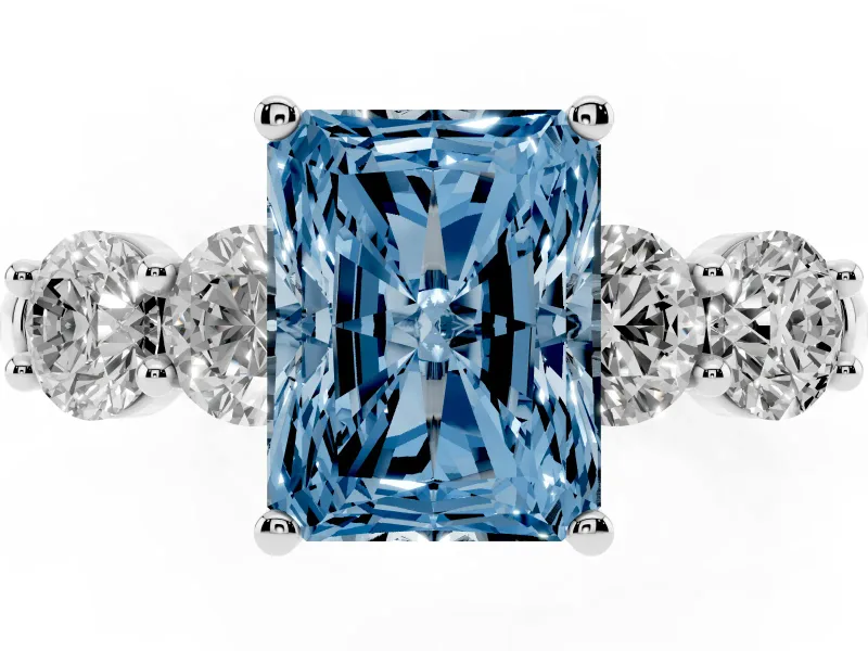 Radiant Cut Five Stone Engagement Ring Setting for a Fancy Blue Lab-Grown Diamond | Plain Band | Sterling Silver