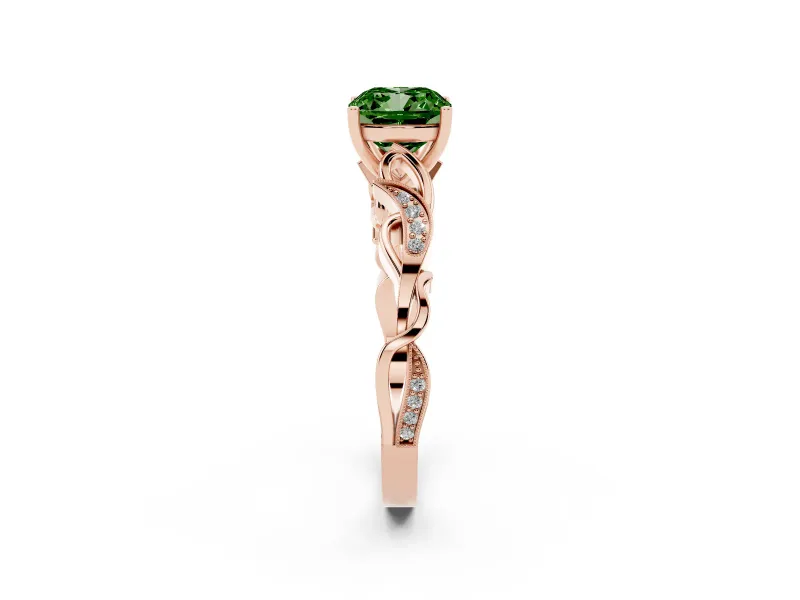 Cushion Cut Vine Engagement Ring Setting for a Fancy Green Lab-Grown Diamond | Rose Gold